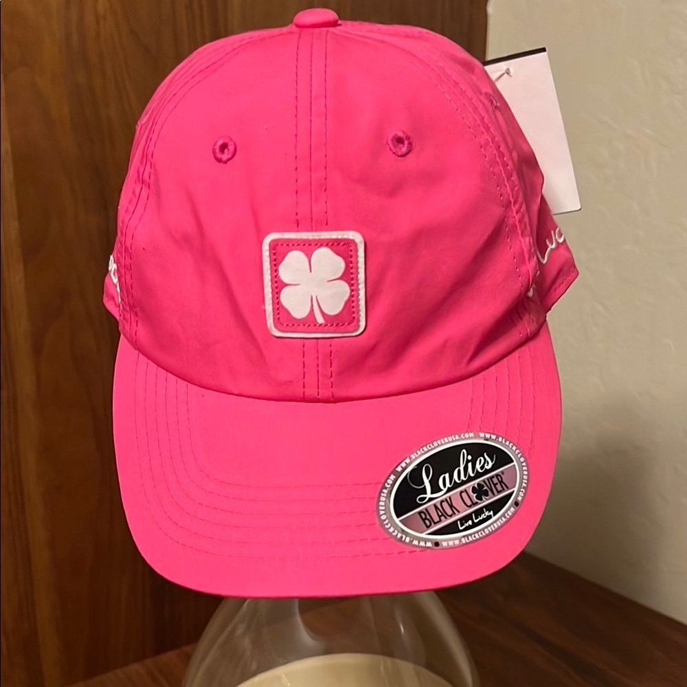 Live Lucky Pink and White Baseball Cap with Shamrock Patch
